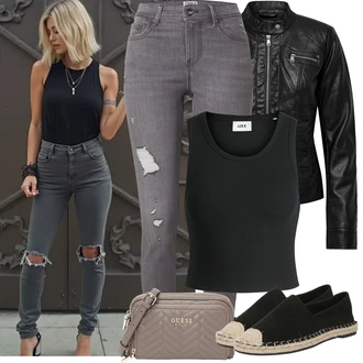 Outfit s Černá Krátký Top/Halenka Bez Rukávů/Tílko s ořezem jjxx "Jarní Outfit"