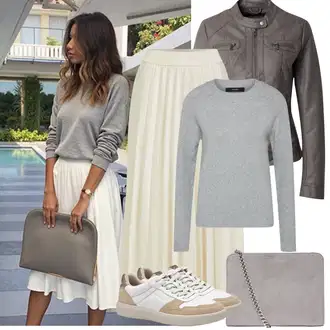 Kombinacije za jesen S oblinama sa Siva/Smeđa/Bež Kaput Only, Siva/Svjetlosiva Pletivo Veći Broj/Sweater majica VERO MODA "Proljetni Outfit"
