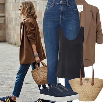 Bez rukava Outfit sa Crna/Tamnosiva/Tamnoplava Majica I Top Veći Broj/Bluza Veći Broj/Bluza i Tunika Tunika Pieces "Proljetni Outfit"