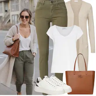 Kombinacije za jesen S oblinama sa Bež/Kaki/Smeđa Pletivo Veći Broj Vila "Proljetni Outfit"