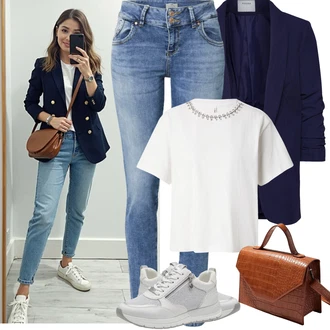 Outfit s Stříbrný/Šedá/Světle šedá/Bílá/Krémová Úzká Teniska/Nízká Teniska/Kožené Tenisky/Letní Tenisky/Tenisky s Bočním Zipem Tamaris "Jarní Outfit"