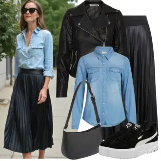 Denim/Traper Outfit sa Svjetloplava/Plava Bluza i Tunika/Bluza Veći Broj Vila "Proljetni Outfit"