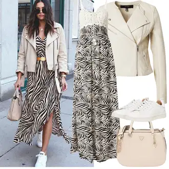 Midi Outfit s Bílá/Krémová Úzká Teniska/Kožené Tenisky/Nízká Teniska Only "Jarní Outfit"