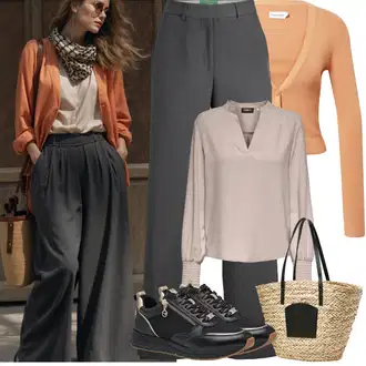 Outfit sa Kaki/Svjetlosiva/Siva/Tamnosiva Hlače Udobna Hlača/Hlače s prednjim naborom/Hlača od Odijela/Poslovna Hlača jjxx "Proljetni Outfit"