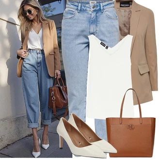 Stil Outfit sa Bež/Bijela/Crvena/Krem Salonka Na Visoku Petu/Pumpa na Niskoj Peti/Vintage Pumpa/Salonka S Otvorenim Petom/Poslovna Obuća/Pumpica S Visokim Prednjim Dijelom/Udobna pumpa Boss "Proljetni Outfit"Look: Stil, Ured, Francuske, Chic, Šik, Old Money, Elegantan