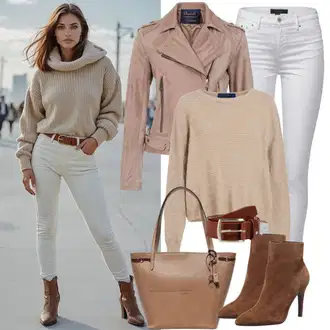 Rojstni dan outfit mit Bela/Krem Usnjena Jakna/Ženske 7/8 Kavbojke/Gležnarji/Capri Kavbojke/Odrezane Kavbojke/Girlfriend Kavbojke/Kavbojka z Nizkim Pasom/Push up Kavbojke/Regular Fit Kavbojke/Ozke Kavbojke/Usnjene Čevlje/Zožene Kavbojke orsay "Hladnejši videz za pomlad"Look: Dan plaže, Koncert, Festival, Materinski dan, Rojstni dan