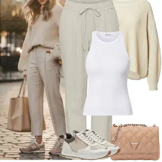 Outfit sa Kaki/Smeđa/Bež Ležerna Hlača/Naborane hlače/Lanene Hlače/Hlače od muslina/Paperbag Hlača/Slip-on Hlača/Ravna Hlača VERO MODA "Jarní outfit"