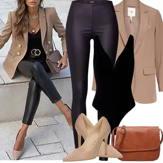 Mokri izgled Outfit sa Crna/Kaki/Tamnozelena/Tamnosiva Tajice od Vinila/Tajice Kožnog Izgleda/Kožne Tajice/Hlače od Umjetne Kože/Treggings/Tajice s Prorezom Object "Jarní outfit"Look: Mokri izgled, Old Money, Besprijekorno, Vanjski, Techno, Rap