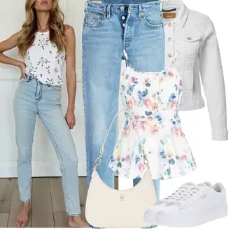 Džínovina Outfit s Šedá/Krémová/Bílá Bunda Vintage Bund/Krátký Bund/Krátký Bund/Letní Bund/Džínové Bund/Krátké Džínové Bundičky Only "Jarní outfit"