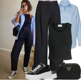 Outfit sa Svjetloplava Bluza Veći Broj Lascana "Jarní outfit"