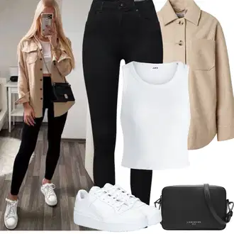 Outfit sa Crna Kožna Jakna/Bikerske Traperice/Termo Traperice VERO MODA "Jarní outfit"