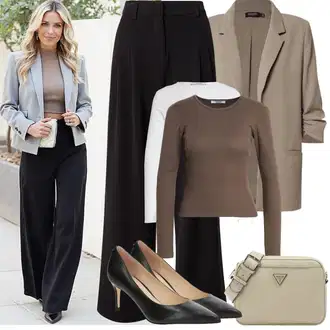 Outfit s Béžová/Černá Široká Kalhoty/Obleková Kalhoty/Kalhoty s Vysokým Pasem/Marlene Kalhoty/Mušelínové kalhoty/Palazzo Kalhoty/Kalhoty se Štěrbinou/Plisovaná Kalhoty/Plisovaná kalhoty MSCH Copenhagen "Jarní outfit"