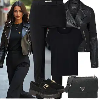 Outfit s Černá Kalhoty se Štěrbinou/Tregíny/Obleková Kalhoty/Kalhoty s Vysokým Pasem/Strečová Kalhoty/Úzká Kalhoty/Business Kalhoty/Skinny Kalhoty Freequent "Jarní outfit"