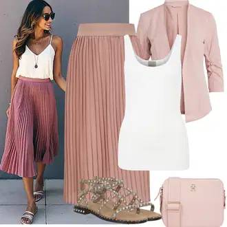 Elegantan Svatovski gost Outfit sa Smeđa/Ljubičasta/Pink Plisirana Haljina hotsquash "Jarní outfit"Look: Lagano, A-kroj, Elegantan, Romantičan, Old Money
