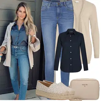 Ležerno Outfit sa Plava/Svjetloplava Traper Tajice/Jeggings/Skinny Hlače VERO MODA "Jarní outfit"Look: Stil, Rap, Ležerno, moderne, Disko, Prekrasan, cool, Old Money, Običan