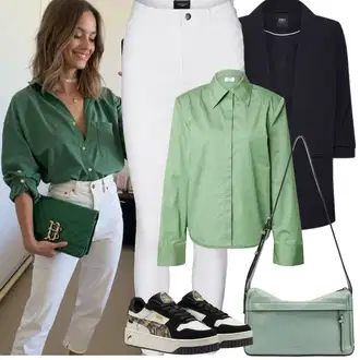 Outfit sa Zeleno/Svjetlozelena Bluza i Tunika/Bluza Veći Broj about you x emili sindlev "Jarní outfit"