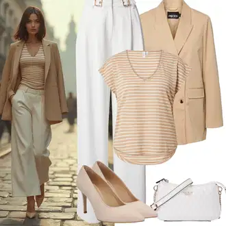 Běhání Outfit s Béžová/Hnědá/Oranžová/Khaki Jednoduchý top/Košilový top/Pruhované Tričko VERO MODA "Jarní outfit"Look: Běhání, Baseball