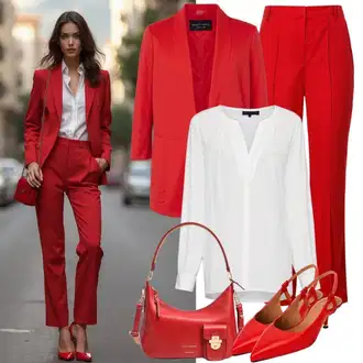 Outfit s Černá/Červená/Hnědá Kalhoty s nášivkou uprostřed/Kalhoty se Štěrbinou/Obleková Kalhoty/Business Kalhoty Tommy Hilfiger "Jarní outfit"