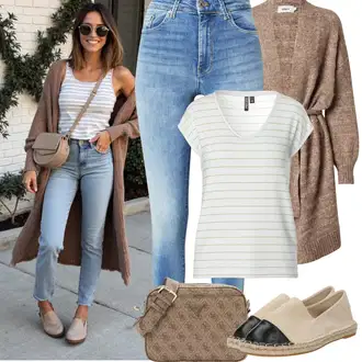Nadrozměrné Outfit s Hnědá/Fialová/Šedá/Béžová Pletenina veľkej veľkosti Only "Jarní outfit"Look: Příliš oblečený, Nadrozměrné, Univerzitní