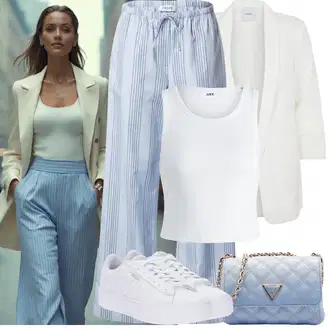 Outfit s Světle modrá/Modrá/Lilové barvy Tradiční Kalhoty/Mušelínové kalhoty/Široká Kalhoty/Lněné Kalhoty/Domácí Kalhoty/Plážová Kalhoty/Pyžamová Kalhoty Edited "Jarní outfit"