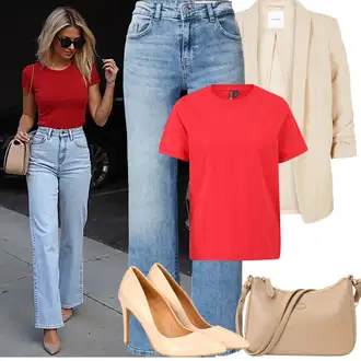 Outfit s Světle modrá/Modrá Zvonová Kalhoty/Kalhoty Bootcut/Kalhoty se Štěrbinou/Kalhoty s dírou/Rovná Kalhoty/Boyfriend Kalhoty Noisy may "Jarní outfit"