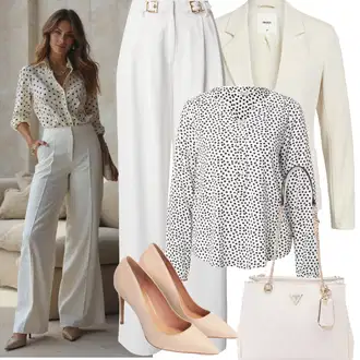 Dugački rukavi Outfit sa Bijela/Krem/Crna Bluza i Tunika/Bluza Veći Broj ZABAIONE "Jarní outfit"
