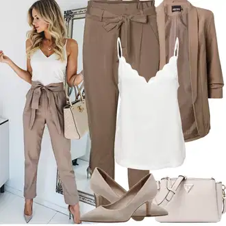 Outfit s Hnědá/Khaki/Béžová Ležérní Kalhoty/Mušelínové Kalhoty/Paperbag Kalhoty VERO MODA "Jarní outfit"