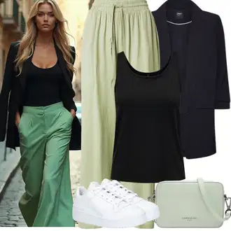Outfit sa Tamnozelena/Zeleno/Svjetlozelena/Kaki Hlače s prednjim naborom/Hlače S Naborom/Palazzo Hlača/Hlača za Plažu/Tradicionalna Hlača/Paperbag Hlača/Naborane Hlače/Hlače od muslina/Baggy Hlače/Slinky Hlača/Culotte Hlačice/Balon Hlača Vila "Jarní outfit"