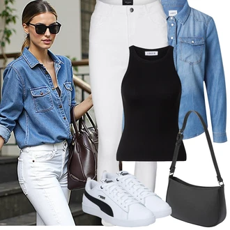 Sophia Outfit s Šedá/Krémová/Bílá Tregíny/Legíny s Rozparkem/Jeggings/Termo Kalhoty/Skinny Kalhoty/Legíny s Vysokým Pasem VERO MODA "Jarní outfit"