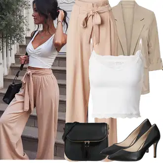Outfit sa Bijela/Krem Skraćena majica bez rukava/Kratki Top/Bustijer-top/Čipkasti Top/Majica na špagete/Crop Top Čipka Only "Jarní outfit"