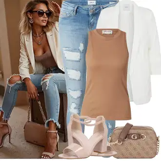 Outfit sa Krem/Bijela Kaput/Pletivo Veći Broj/Tunika Pieces "Jarní outfit"