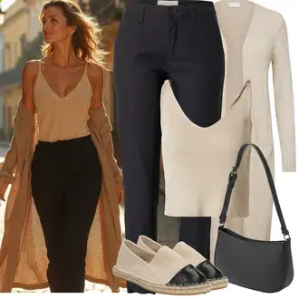 Outfit s Černá/Tmavě modrá/Khaki/Tmavě šedá Bengaline Kalhoty/Business Kalhoty/Kalhoty s nášivkou uprostřed/Obleková Kalhoty/Kalhoty s Vysokým Pasem/Jeggings/Mušelínové kalhoty/Kalhoty se Štěrbinou/Skinny Kalhoty/Úzká Kalhoty/Rovná Kalhoty/Twillová Kalhoty Freequent "Jarní outfit"