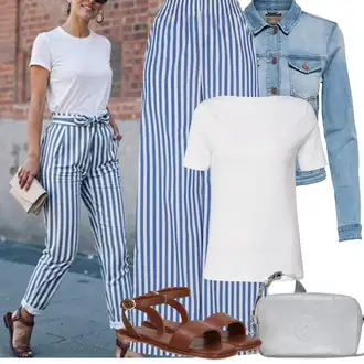 Outfit s Tmavě modrá/Modrá Široká Kalhoty/Plážová Kalhoty/Culotte Kalhoty/Marlene Kalhoty/Mušelínové kalhoty/Palazzo Kalhoty About You "Jarní outfit"
