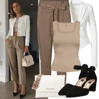 Outfit s Hnědá/Khaki/Béžová Ležérní Kalhoty/Mušelínové Kalhoty/Paperbag Kalhoty VERO MODA "Jarní outfit"