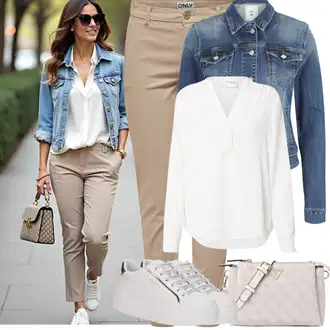Dugački rukavi Outfit sa Bijela/Krem Bluza i Tunika/Bluza Veći Broj SELECTED FEMME "Jarní outfit"