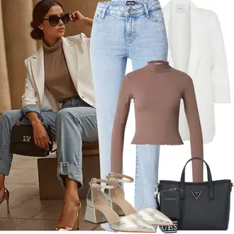Outfit sa Krem/Bijela Kaput/Pletivo Veći Broj/Tunika Pieces "Jarní outfit"