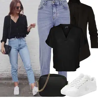 Četvrt rukavi Outfit sa Crna Bluza i Tunika Tunika/Bluza Veći Broj VERO MODA "Jarní outfit"