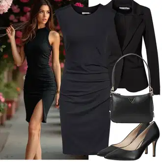 Outfit s Černá Pouzdrová Šat/Šaty Ze Síťoviny/Pouzdrové Šaty/Pletené Šaty/Šaty s Kapsou/Žerzejové Šaty/Šaty Bez Rukávů/Šaty S Rovným Střihem Kaffe "Jarní outfit"