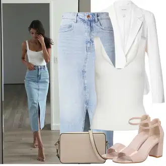 Outfit sa Krem/Bijela Pleteni top/Top Bez Rukava/Muške cipele Lascana "Jarní outfit"