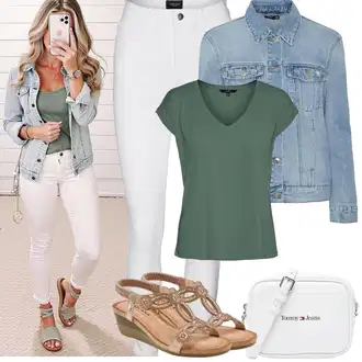 Četvrt rukavi Outfit sa Tamnozelena/Zeleno Majica I Top Veći Broj/Bluza Veći Broj/Bluza i Tunika Tunika VERO MODA "Jarní outfit"