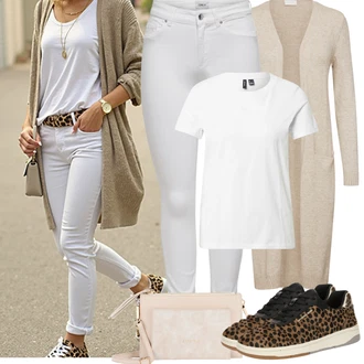 Matka nev?sty Outfit s Bé?ová/Hn?dá/Khaki Móda Pro Plno?tíhlou Pletenina ve?kej ve?kosti Vila "Jarní outfit"