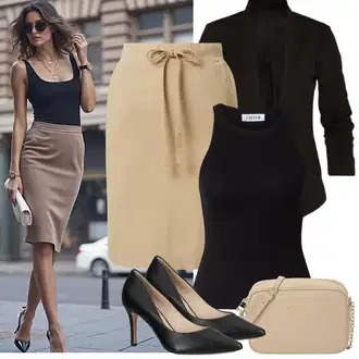 A-kroj Outfit sa Bijela/Kaki/Smeđa/Bež Kratke hlače velike veličine/Haljina Veći Broj Kaffe "Jarní outfit"Look: A-kroj, Rap, Vintage, 40-ih godina, Traditional, Old Money, Preodjeven, 20-ih godina, 30-ih godina, Elegantan, cool