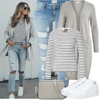 Léto Outfit s Světle modrá/Modrá Kožená bunda/Džíny s Rozparkem/Kotníková Bota/Push up Džín/Kožené bundy/Džíny s Dírou/Džíny s Nízkým Sedem Only "Jarní outfit"