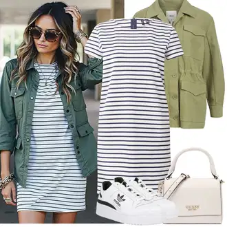 Četvrt rukavi Outfit sa Tamnoplava/Bijela Bluza Veći Broj/Majica I Top Veći Broj/Haljina Veći Broj/Bluza i Tunika Tunika VERO MODA "Jarní outfit"