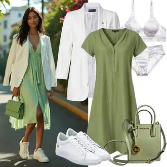 Outfit s Šedá/Fialová/Tmavě šedá/Černá/Zelená/Růžová Midi Šaty/Francouzské šaty/Šaty v Délce do Lýtka/Vintage šaty/Společenské šaty pro hosta/Ležérní Šaty/Šaty Carmen/Šaty S Potiskem/Občanské šaty/Žerzejové Šaty Blutsgeschwister "Jarní outfit"