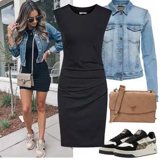 Outfit s Černá Pouzdrová Šat/Šaty Ze Síťoviny/Pouzdrové Šaty/Pletené Šaty/Šaty s Kapsou/Žerzejové Šaty/Šaty Bez Rukávů/Šaty S Rovným Střihem Kaffe "Jarní outfit"