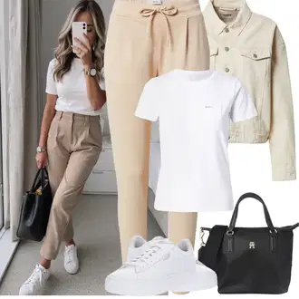 Outfit s Béžová/Khaki Mrkvová Kalhoty/Ležérní Kalhoty/Látková Kalhoty/Žerzejová Kalhoty/Jogger Kalhoty/Mušelínové Kalhoty/Paperbag Kalhoty/Úzká Kalhoty/Navlékací Kalhoty/Střmenová Kalhoty Ichi "Jarní outfit"