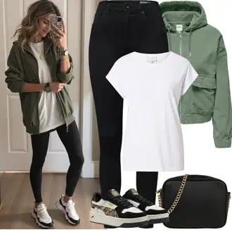 Outfit sa Crna Kožna Jakna/Bikerske Traperice/Termo Traperice VERO MODA "Jarní outfit"