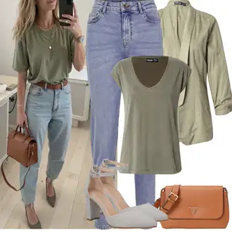 Vysoký Pas Outfit s Světle modrá Mom Jean/Dad Džíny/Boyfriend Džínové kalhoty/High Waist Džínové Kalhoty/Navlékací džíny/Zužující se Džíny/Girlfriend Džíny/Kožená Pánská Bund/Vintage džíny/Zkrácené Džíny Pieces "Jarní outfit"