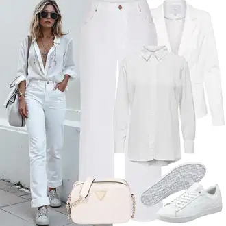 Outfit sa Bijela Kaput/Bluza Veći Broj Ichi "Jarní outfit"